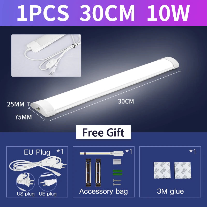 Led Tube Light With Switch Wire 110V 220V 10W 20W Lighting Strip Lamps 30/50cm For  Living Room Bedroom Closet Kitchen Lamp