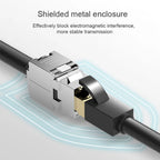 Tool-Less Cat6a Cat7 Keystone Jack RJ45 STP Zinc Alloy Module Coupler 22-26 AWG Shielded Network Ethernet Adapter