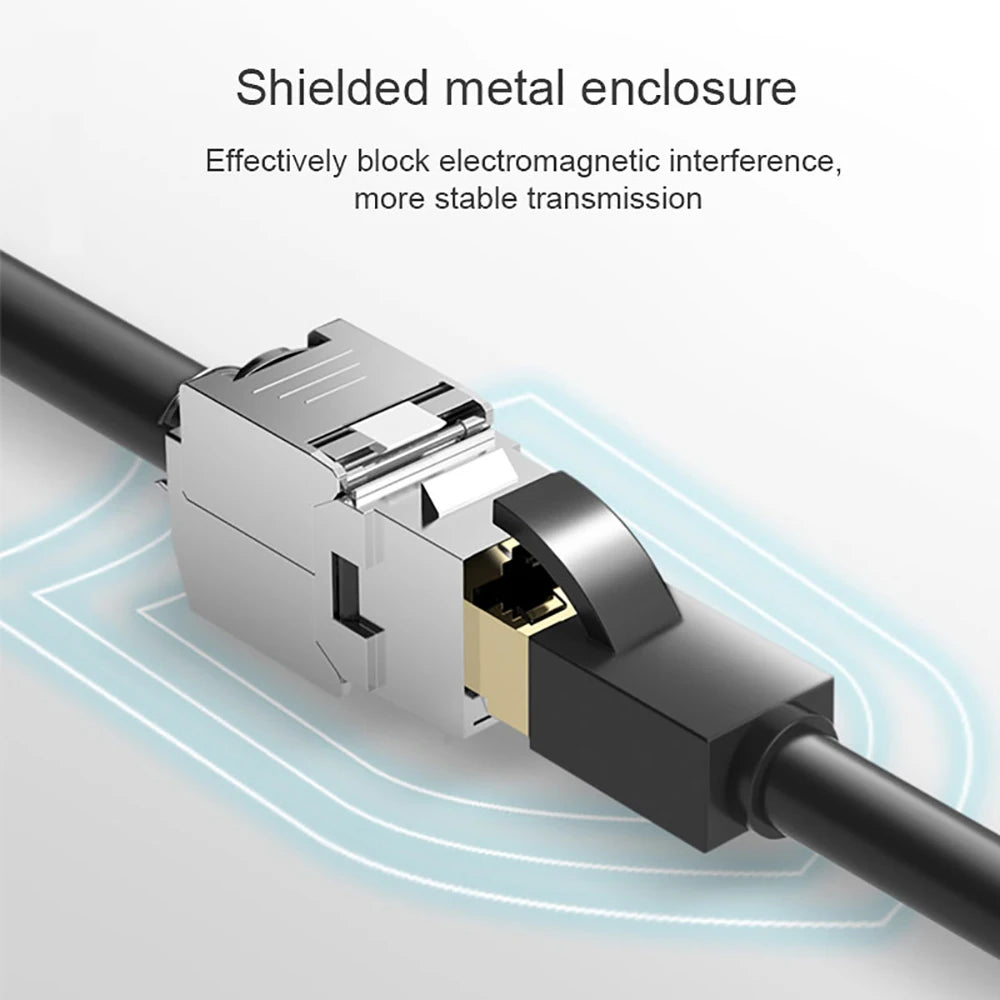 Tool-Less Cat6a Cat7 Keystone Jack RJ45 STP Zinc Alloy Module Coupler 22-26 AWG Shielded Network Ethernet Adapter