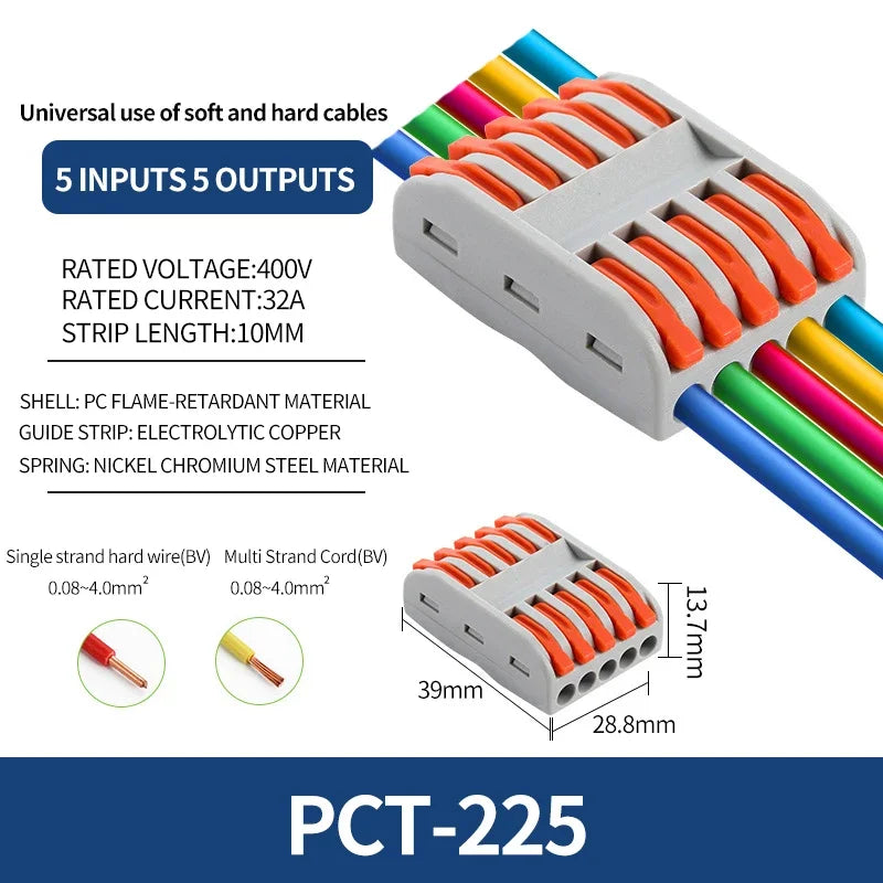 10/100Pcs Lever Wire Connectors, Compact Splicing Wire Connector, 2 3 5 Way Electrical Connectors, for Quick Connect 28-12 AWG