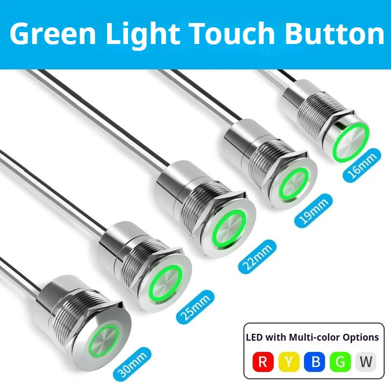 Metal touch sensor switch Stainless steel button jog delay self-locking IP68 waterproof 16/19/22/30mm
