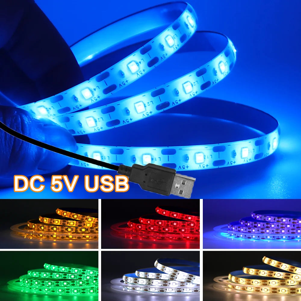 USB LED Strip Light DC5V 2835 Flexible LED Tape Warm Cold White Red Green Blue Room Decor Ribbon Diode Kitchen Cabinet Light
