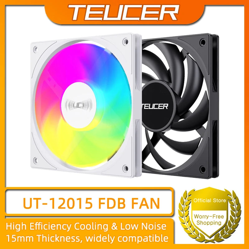 TEUCER UT-12015 120mm ARGB FDB Bearing Slim Cooling Fan High-Performance PC Case Fan for CPU Cooling and PC Builds