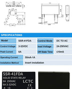 LCTC Solid State Relay Slim Relay SSR Non-contact DC To AC DC To DC SSR-41FDA SSR-41FDD DIN Rail Relay 6A