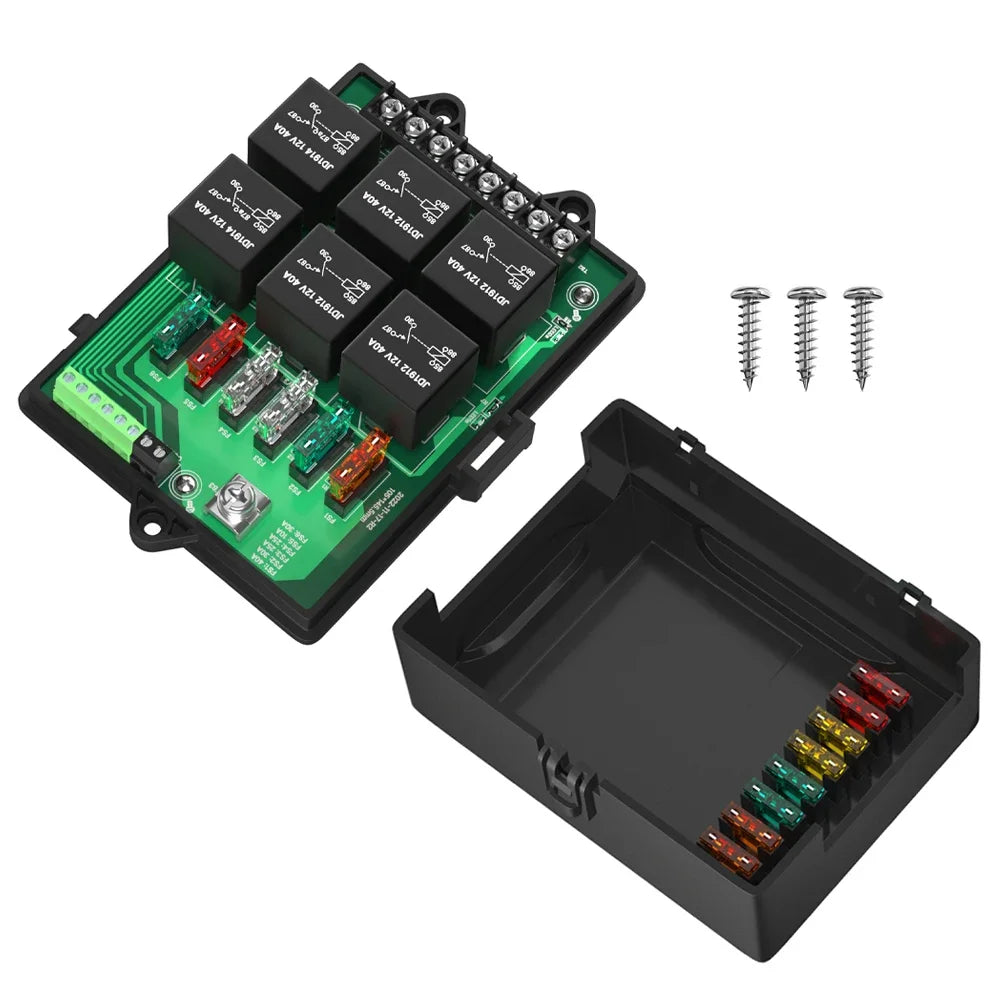 with 6 Way Relays and 14 x ATC/ATO Blade Fuses 12 Volt Fuse Box Relay Box Fuse Relay Box 12V Automotive Universal Fuse Panel