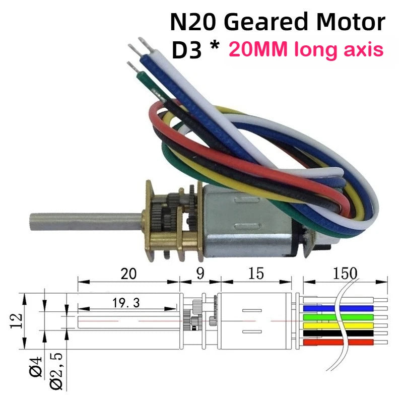 N20 Encoder Motor with Hall Sensor, 6V DC Micro Gear Motor Low Speed, M4 Threaded Shaft for DIY Robotics and Models