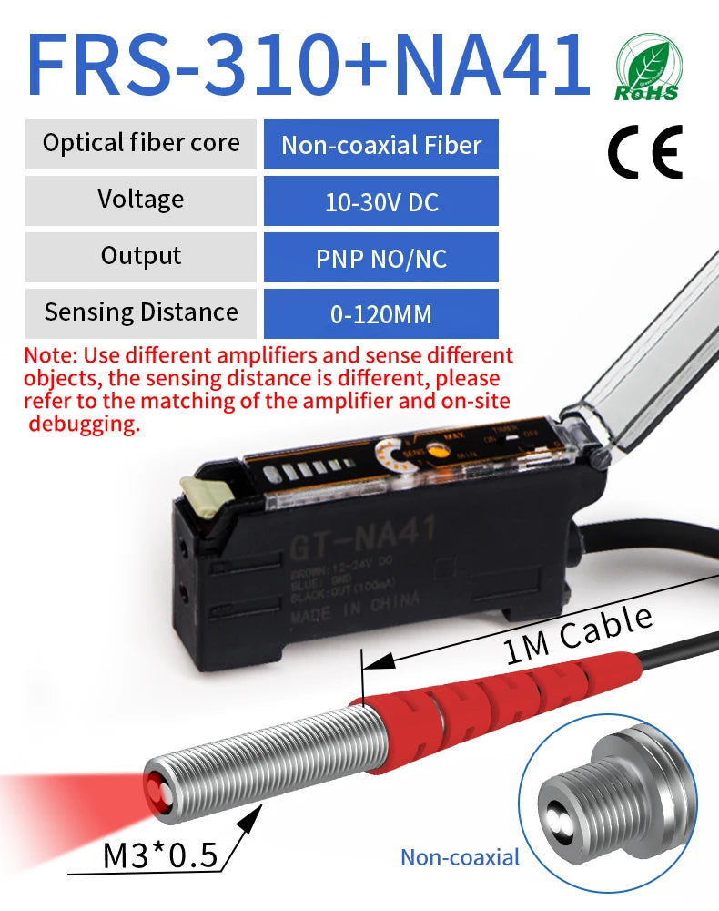 GTRIC Fiber Optic Sensor Amplifier,10-30V DC 3-wire PNP NO/NC NA41 ,Coaxial Non-coaxial Diffusion Optical,Photoelectric Sensor