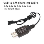 5V to 3.7/4.8/6/7.2/8.4/9.6V250mA Battery USB Power Charger Cable SM 2P Forward Plug for Remote Control Boat Car USB Charger Toy