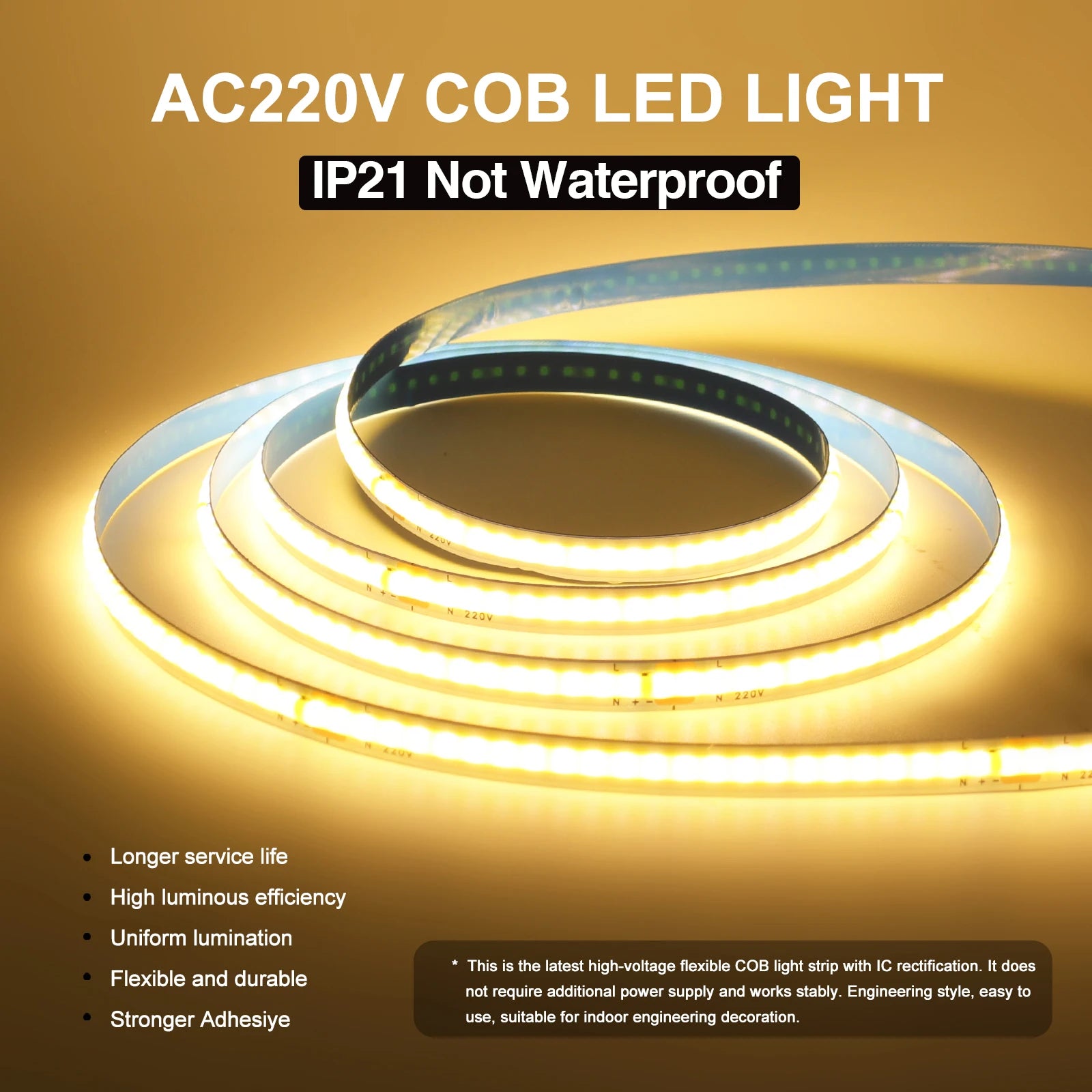 5M 10M 20M 50M/Roll COB Strip AC 220V 240Leds/M IP20 3000K 4000K 6000K Driver Build In Home Decor Flexible Ribbon Rope LED Light