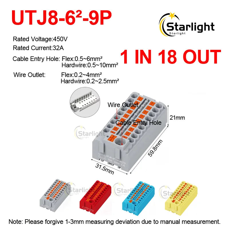 Distribution block PTFIX2.5mm² Wire Electrical Cable Connectors Plug-in Terminal Block  Splitter DIN-Rail Mounting Junction Box