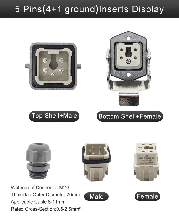 HA Heavy Duty Connector Kit 4/5/6/8 Core Pins Male&Female Insert Plug HDC-HA Rectangular Waterproof Industrial Aviation Socket