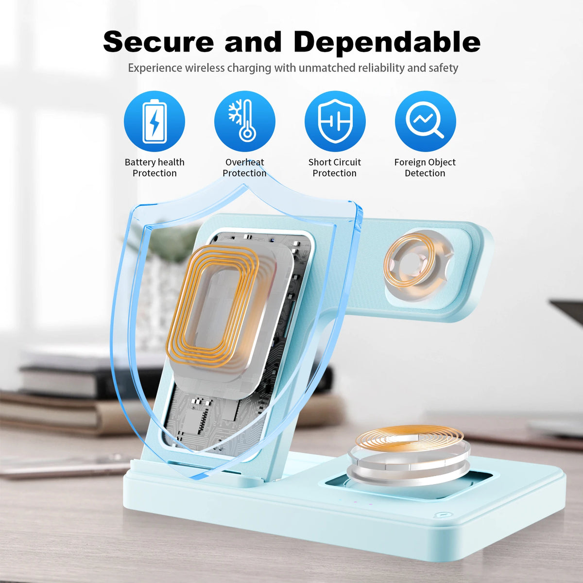 15W Magnetic Wireless Charger 3 In 1 Fast Charging Station Travel Foldable for Magsafe iPhone 1716/15/14 Apple Watch AirPods Pro