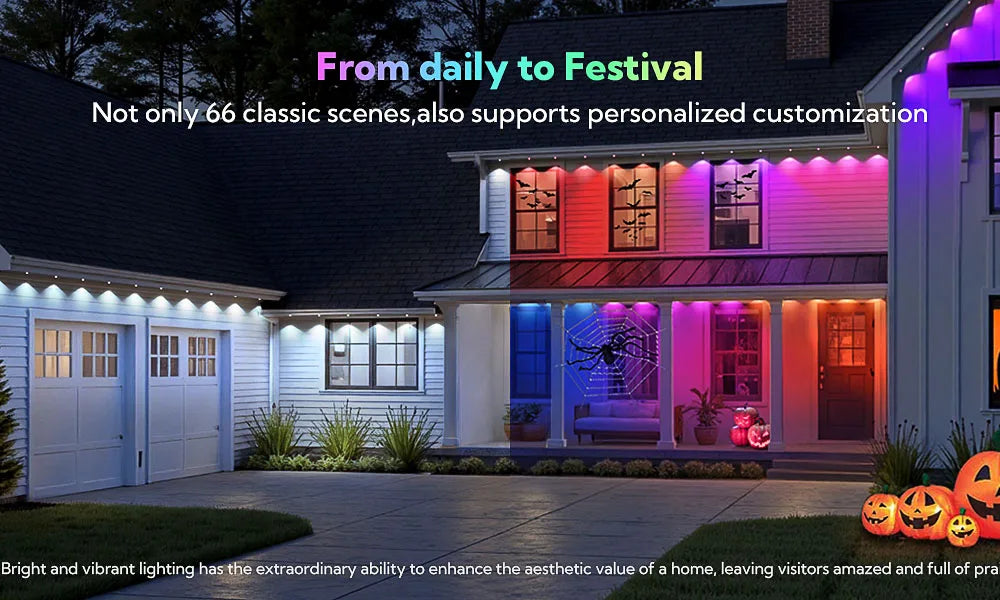 150ft Smart Permanent Outdoor Lights 90LED RGB String Lights IP67 Waterproof Eaves Light with Alexa & Google for Halloween Decor