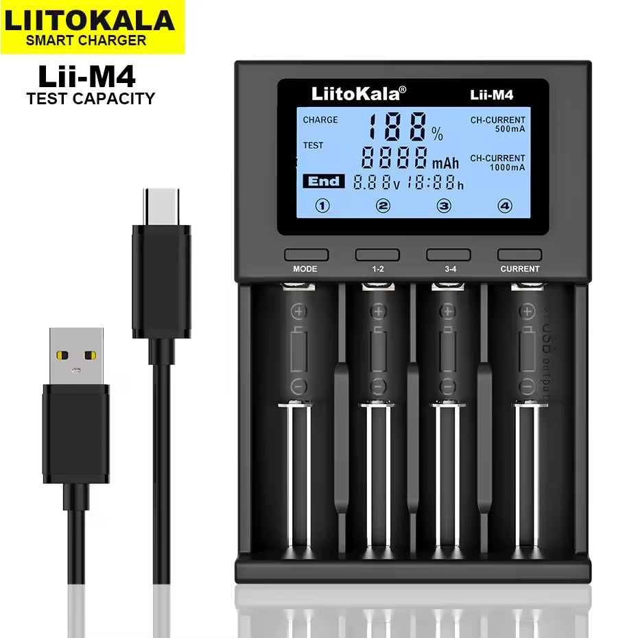 LiitoKala Lii-M4 M4S 18650 LCD Display Smart Charger Test Capacity Suitable For 3.7V 26650 18350 21700 18500 1.2V AA AAA 4 Slots