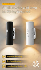 Rechargeable Motion Sensor LED Night Light Double Head Magnetic 3 Color Wall Lamp USB Charging for Closet Stairs Hallway Kitchen