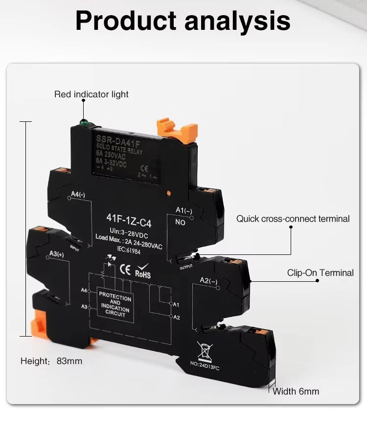 DC Control AC Slim Interface Solid State Relay Module DIN SSR Slim Relay DC Control DC 41F-1Z-C2 C4 SSR Relay DIN Rail