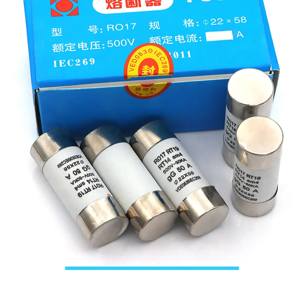 Stlxy 5/10/20Pcs 22*58mm(RO17) Fast blow Ceramic Fuse 500V RO17-40A 50A 63A 80A 100A 125A RT18 RT14 Base