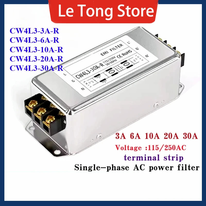 Single-phase AC power filter Three-stage EMI filter 220V terminal/rail CW4L3-3A/6A/10A/20A/30A-R Anti-interference CW4L3-20A-R