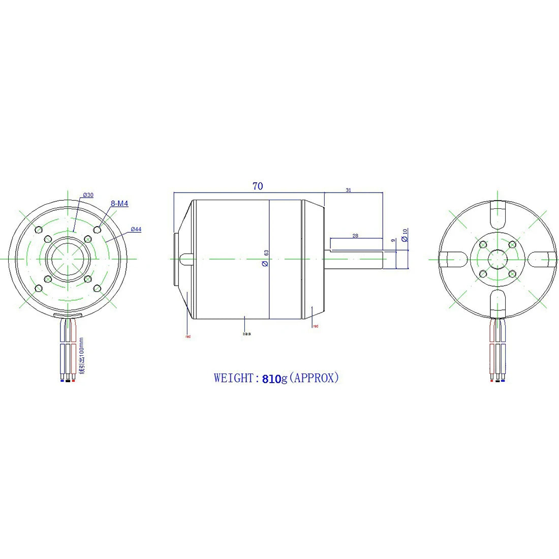 FEICHAO 6374 170KV Brushless Motor w/ Hall Sensor 2800W Electric Off Road Engine 10MM Motor Shaft 36V High Speed Electric Motor