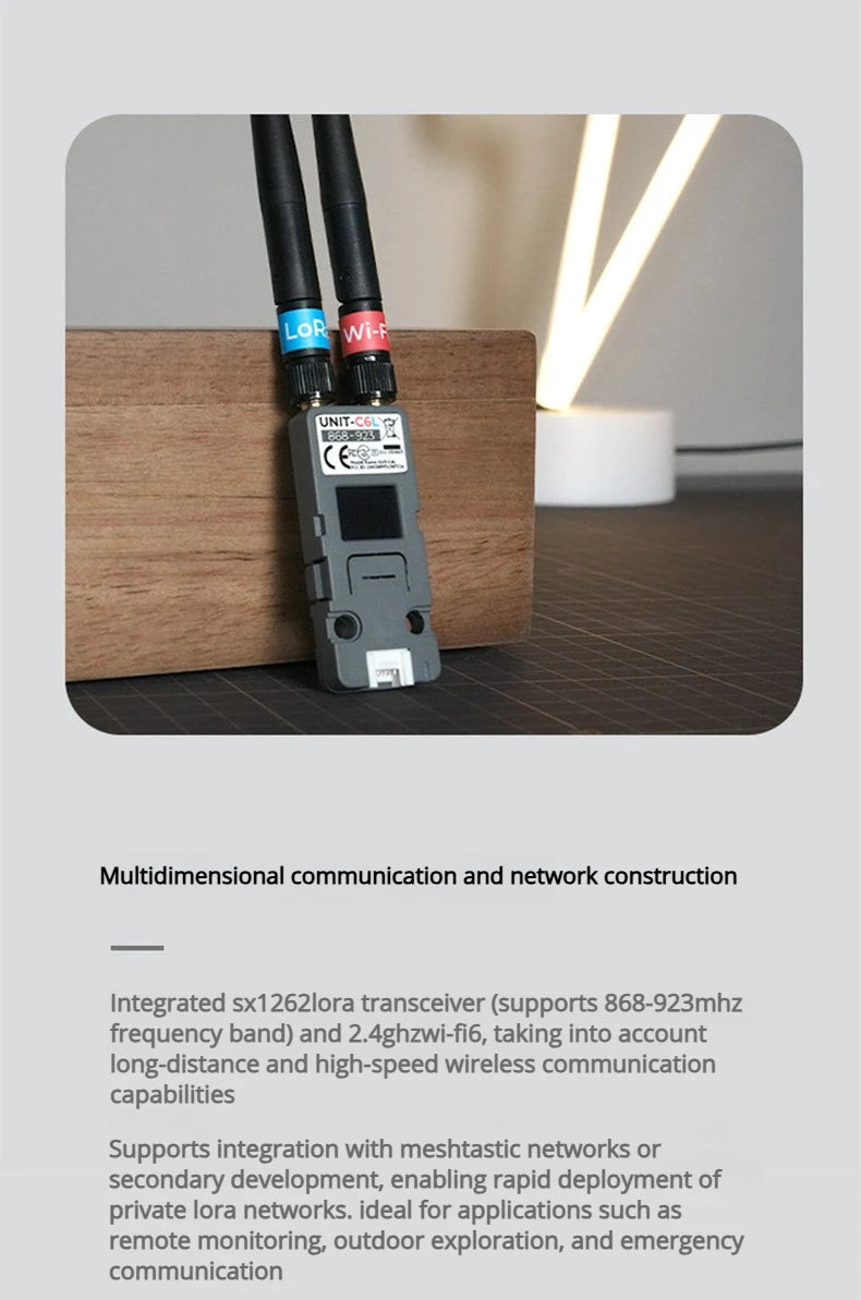 M5Stack Unit C6L LoRa Communication Unit ESP32-C6 Wi-Fi 6 & SX1262 868-923MHz Supports Meshtastic with OLED for IoT