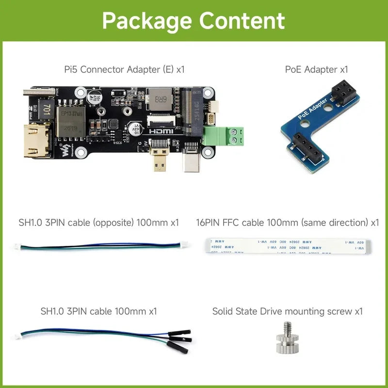 Raspberry Pi 5 Multi Functional ETH POE Power Adapter Board PCIe To.2 NVMe SSD Pi5 Connector Adapter (E)