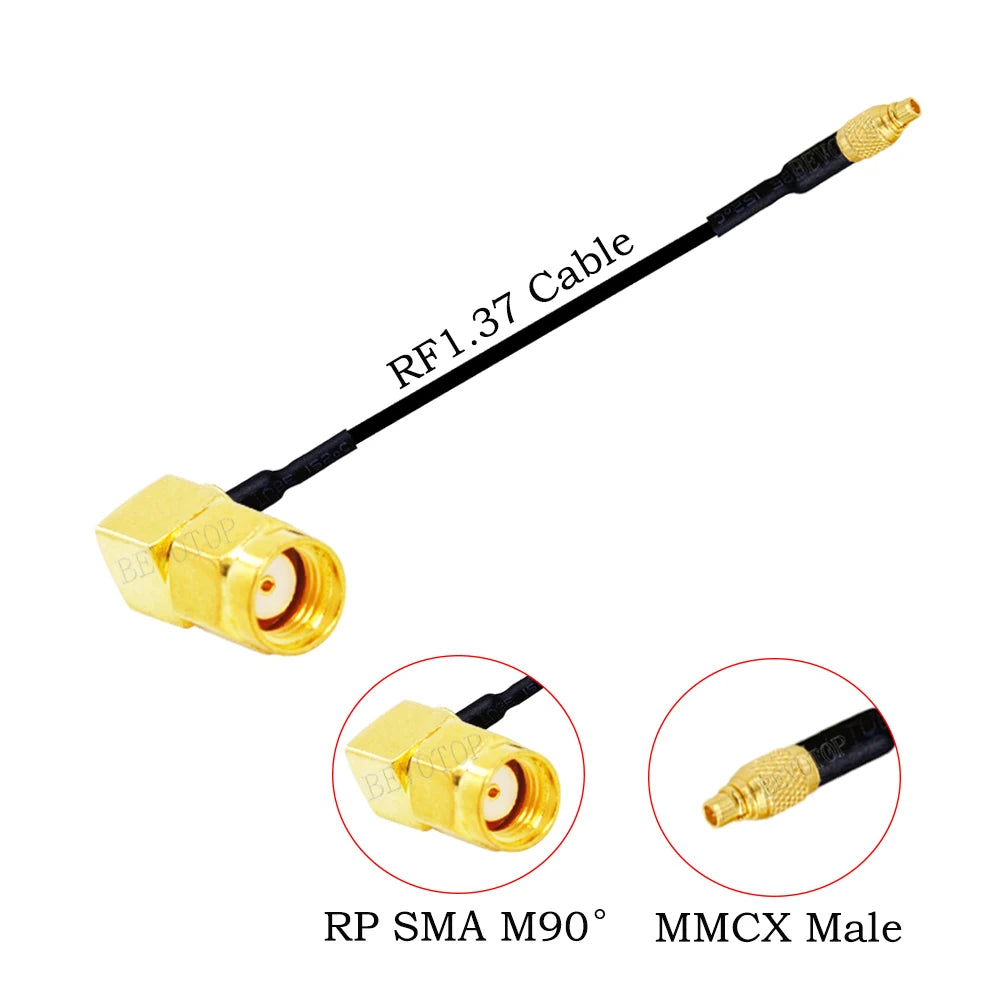 RF1.37 SMA Male Female to MMCX Male 90 Degree FPV Antenna Connector 50 ohm RF Coaxial Extension Jumper OD=1.37 Cable