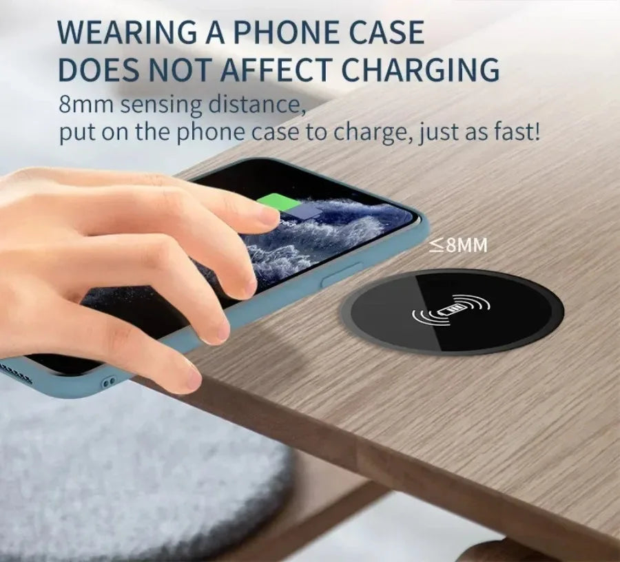 Embedded 15W Wireless Charger Fast Inductive Charging Base Desktop For iPhone 16 15 14 13 12 Samsung S24 S23 Huawei Xiaomi Phone