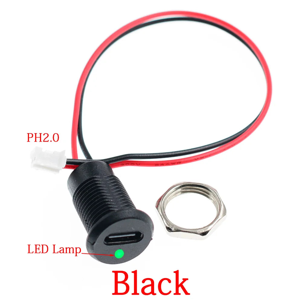 1-10PCS 2Pin LED light USB-C Connector Type-C Waterproof with PH 2.0 nut locking Panel mounting TPC Fast Charging jack port