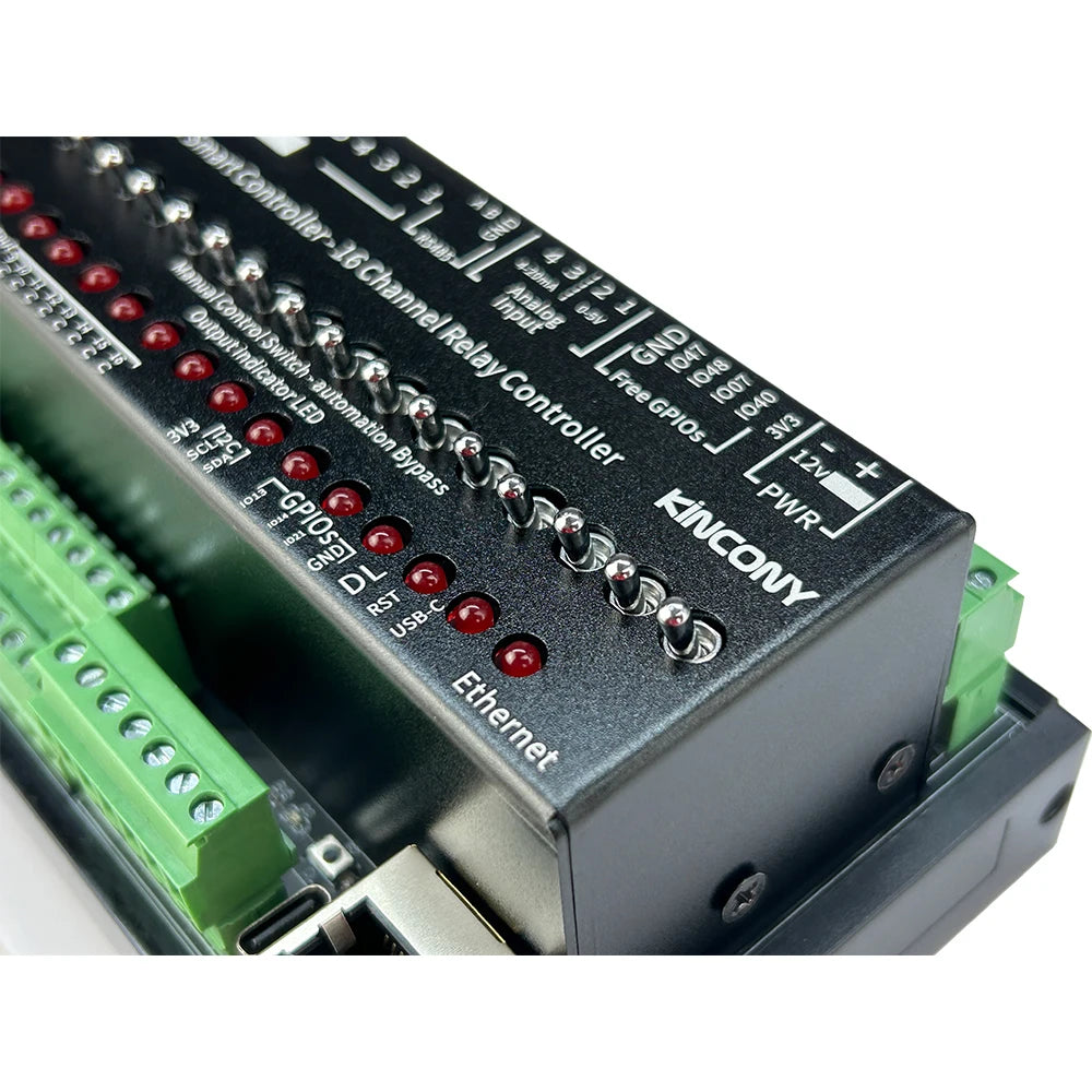Kincony B16 ESP32-S3 Smart Controller 16CH Relay Output 7CH 1-Wire GPIOs 4CH ADS1115 Analog Input ESPHome Tasmota Tuya SD Card