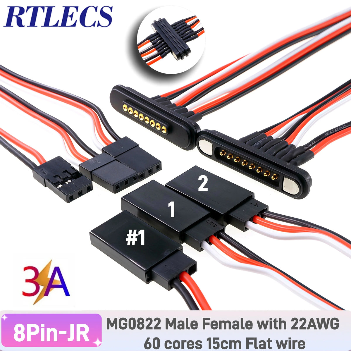 3A Magnetic Spring Loaded Pogo Pin Connector 24VDC LED Snap-on JST SM JR Servo Extended Cable 5/6/7/8/9 Pin Male Female Blind