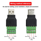 1pcs USB 2.0 Type A Male/Female to 5 Pin Screw Connector USB Jack with Shield USB2.0 to Screw Terminal Plug Soldering Free