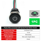 12mm Plastic Push Button Switch IP65 Waterproof 12V 24V Pre-Wired Symbol LED Dash Indicator Switch for Car Marine Boat RV Truck