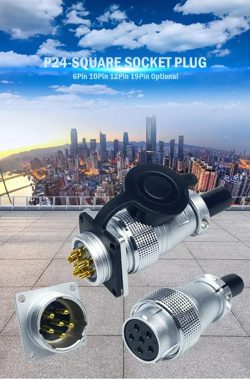 PLS24 WS24 6/10/12/19 Pin Metal Circular Aviation Socket Plug Wire Female Male Connector M24 Threaded Coupling Panel