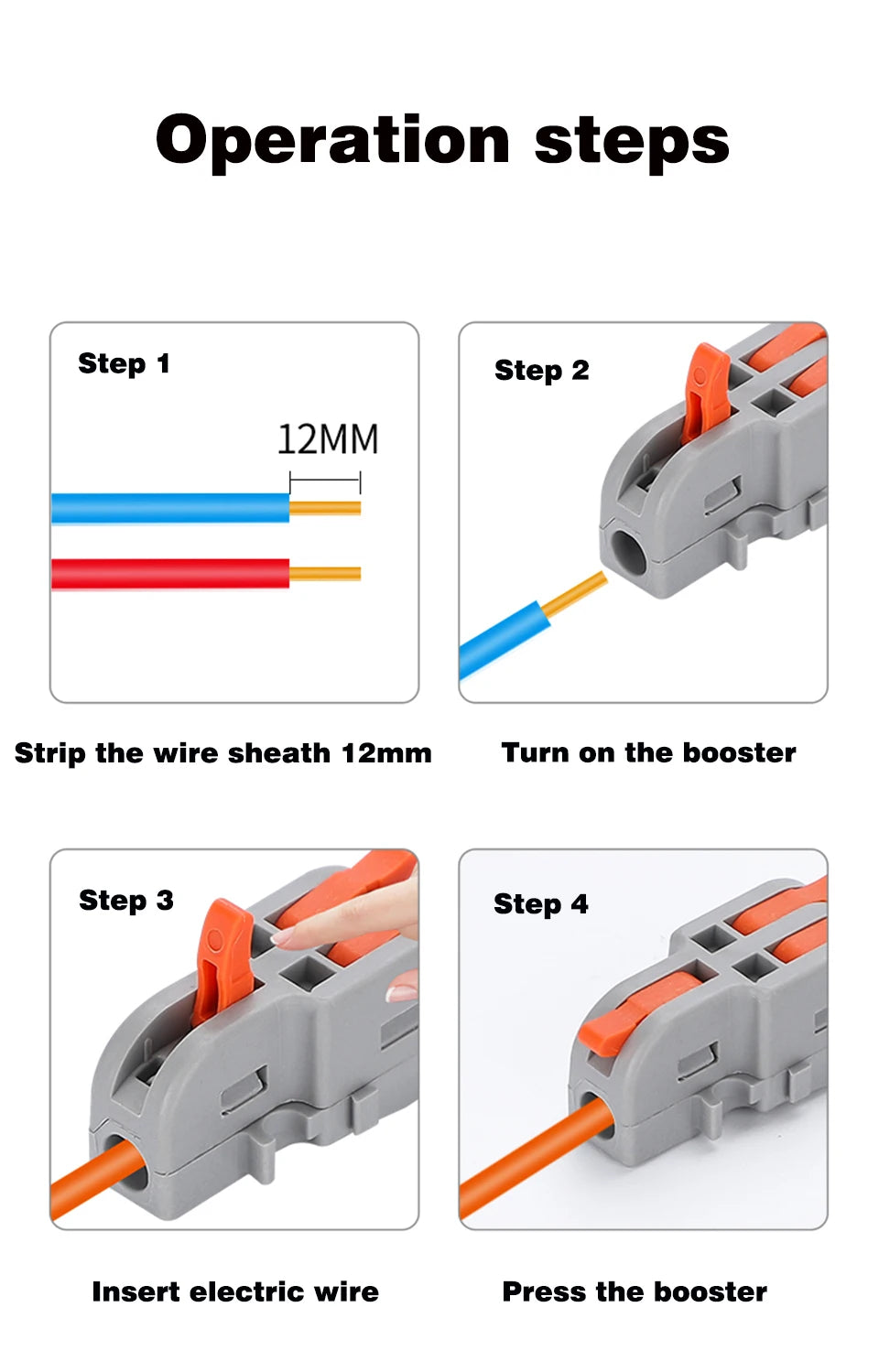Fast Universal Compact Conductor Junction Box Spring Splice Terminal Block Push-in Wire Connector Cable Splitter 1 in 3/4 out