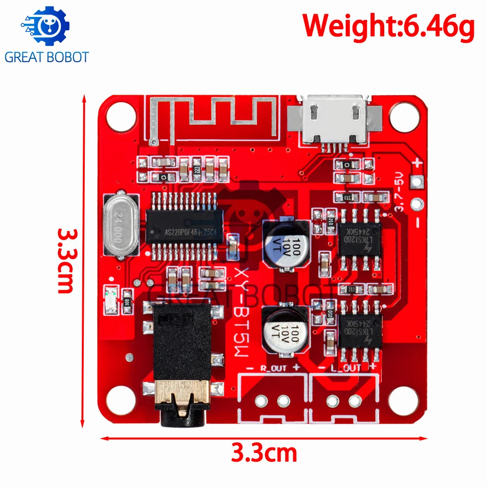 ‌XY-BT5W Bluetooth 4.2 Audio Module - 3.7-5VDC 5W×2 Stereo Amplifier Board w/A2DP & Auto Pairing for Portable