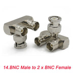 1pc/lot BNC Q9 Adapter BNC Male To BNC Double Male Female 90 Degree Straight Tee Shape RF Coaxial Connector 3way 4way Splitter