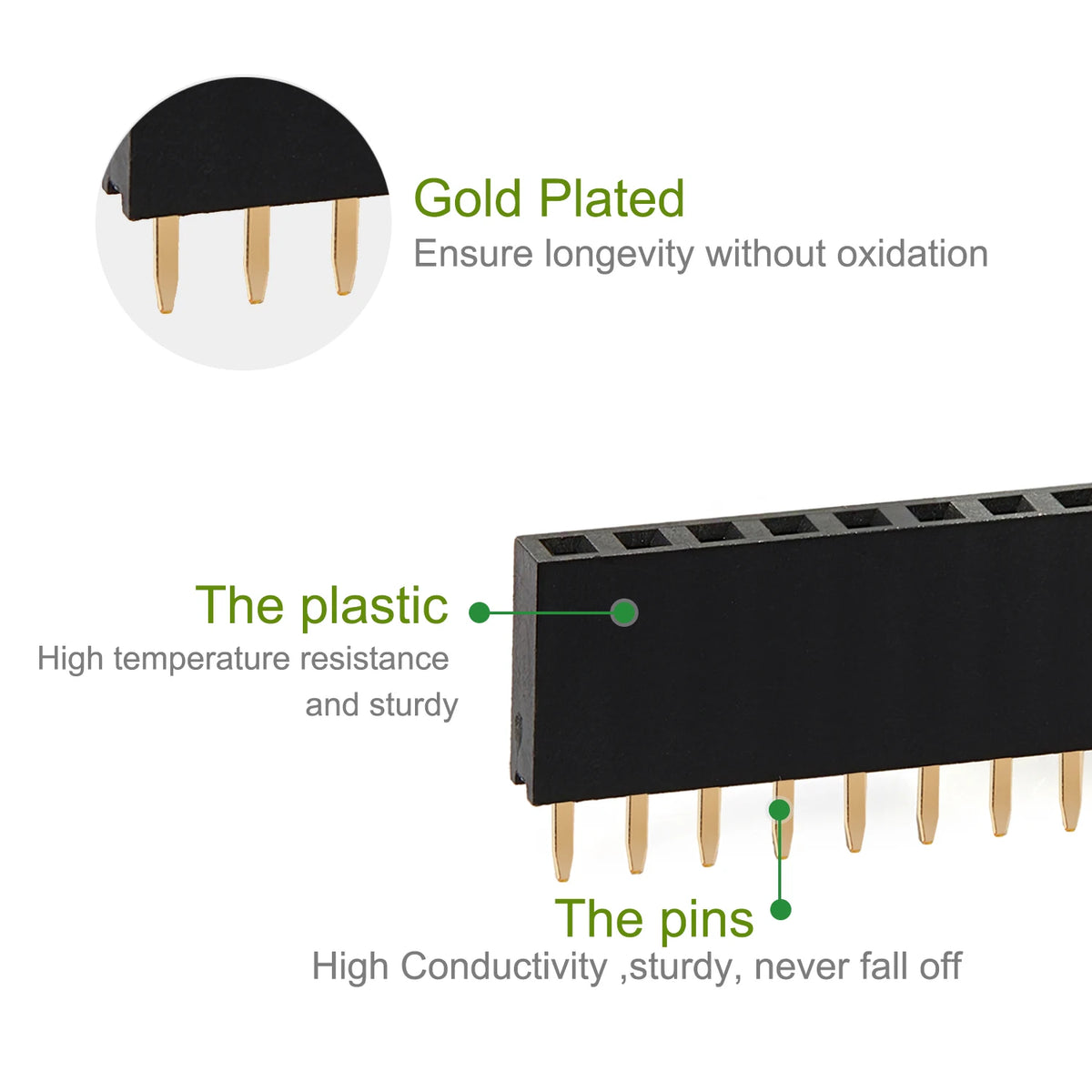 2 3 4 5 6 8 10 12 15 20 40 Female Pin Header Socket Gold Plated Solderless Single Row 2.54mm 2.54 mm 4pin 20pin 40pin Connector