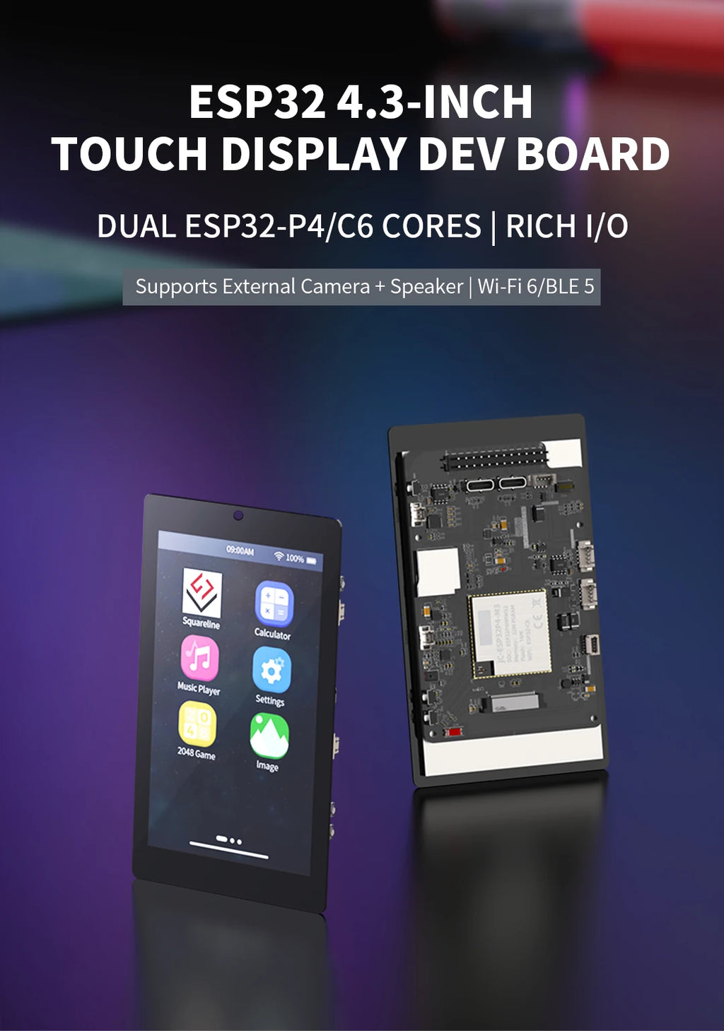 ESP32-P4 ESP32-C6 Development Board 4.3 Inch IPS Capacitive Touch Screen TFT LCD Display with Camera for IoT Smart Home DIY