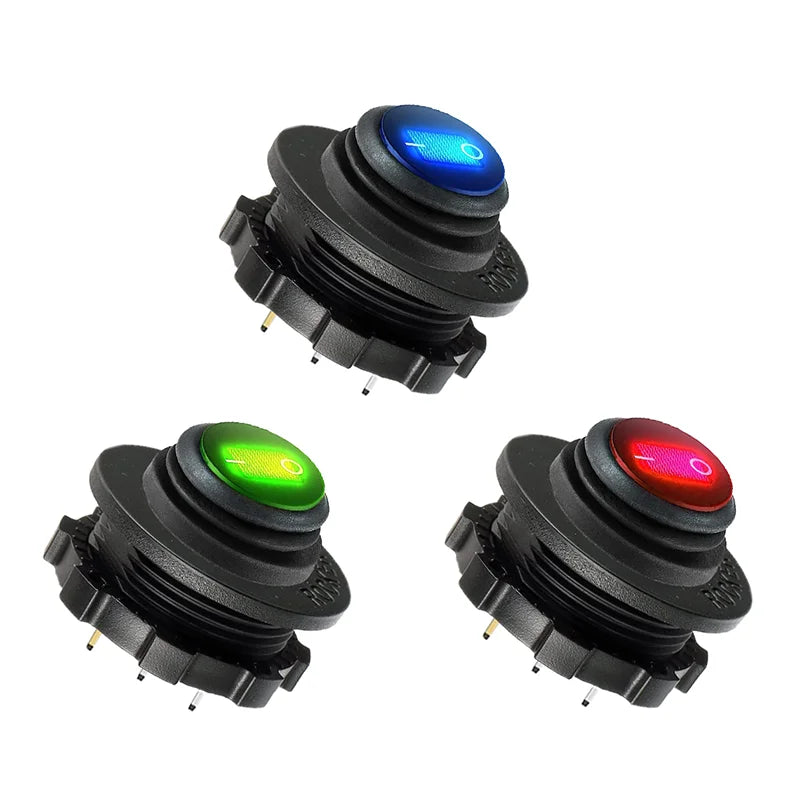 12V Toggle Switch Waterproof LED Lighted Round Rocker Switch Panel SPST 3 Pin Marine On Off Switch for Car Boat RV Truck