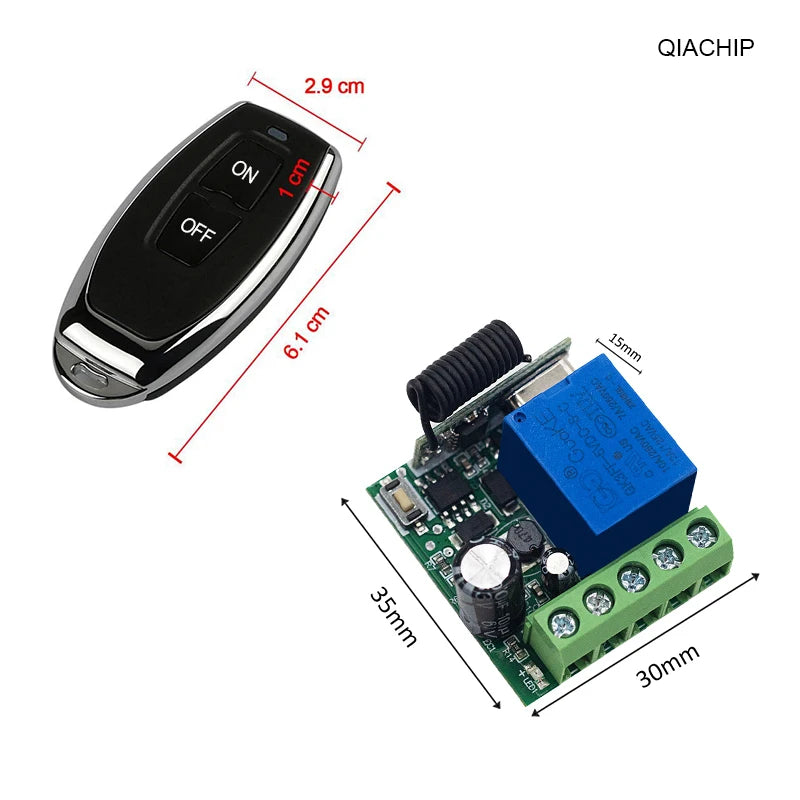 QIACHIP 433MHz Wireless Remote Control Switch Dry Contacts RF Relay Module DC 5V 12V 24V 48V 60V Remote Controls Gate Door Light