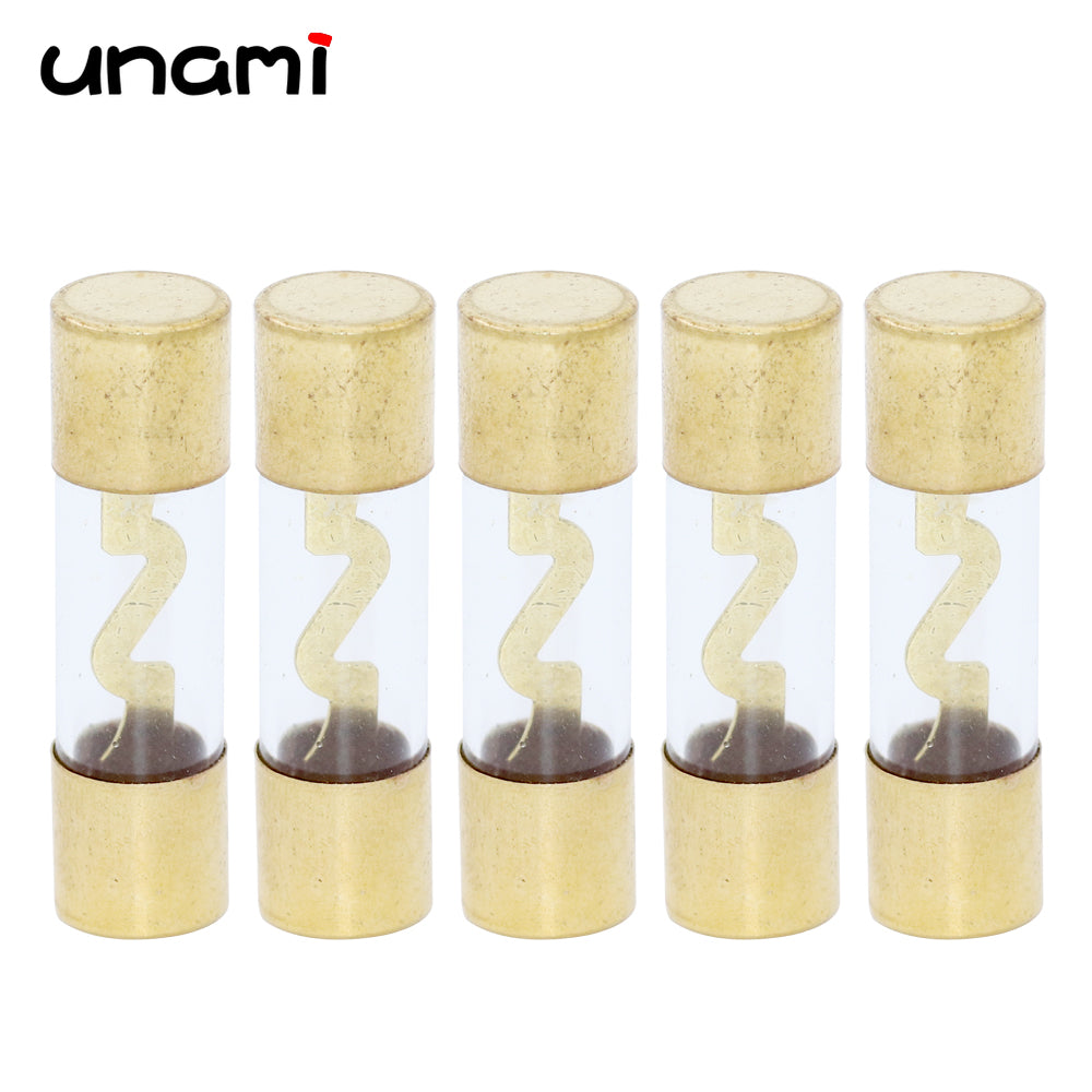 5Pcs 10x38mm Gold Plated Glass AGU Fuse 10A 15A 20A 25A 30A 40A 50A 60A 70A 80A 100A Car Audio Amp Amplifier Car Fuses