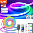 TUYA Neon LED Strip Lights Silicone Neon Rope Light 5-24V 84LEDs/M with Music Sync RGBIC Dreamcolor Chasing Strip Tape for Room