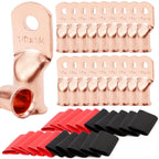 10pcs Copper Terminal Connectors, AWG 2 4 6 8 1/0 2/0 Ring Lug With Shrink Tubing 10Battery Cable Lugs, With 10 Shrink Tubing
