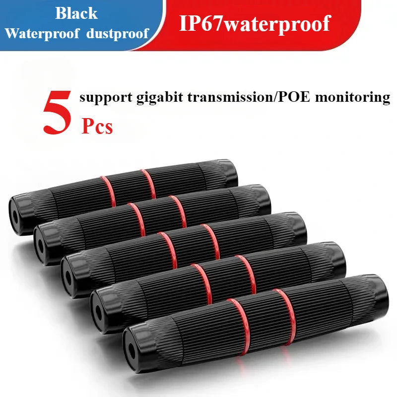 5Pcs RJ45 Docking Connector Ethernet Network Straight-through Waterproof IP67 Header , Outdoor Broadband Network Cable Extender