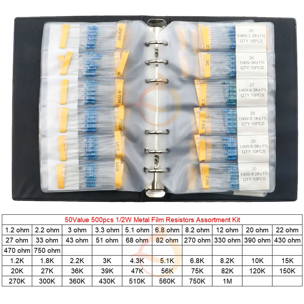 1/8W 1/4W 1/2W 1W 2W 3W 0R - 10M Metal Film Resistors Sample Book DIY Assorted kit