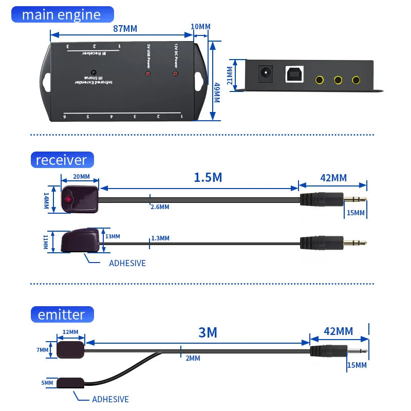 Infrared Repeater Extender Kit, Hidden IR Remote Extender Set, Suitable for Remote Control Extender Kit of Infrared Devices-LD