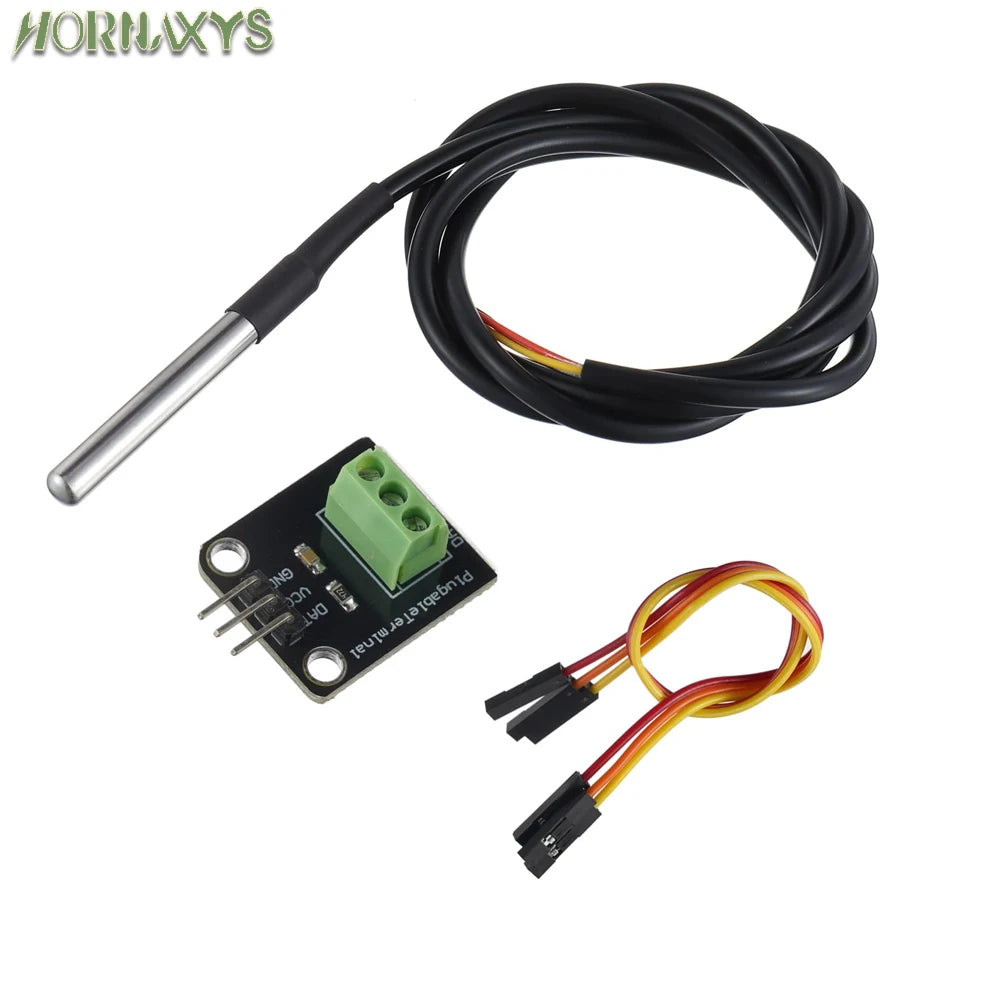 DS18B20 Temperature Sensor Module Kit Waterproof 100CM Digital Sensor Cable Stainless Steel Probe Terminal Adapter For Arduino