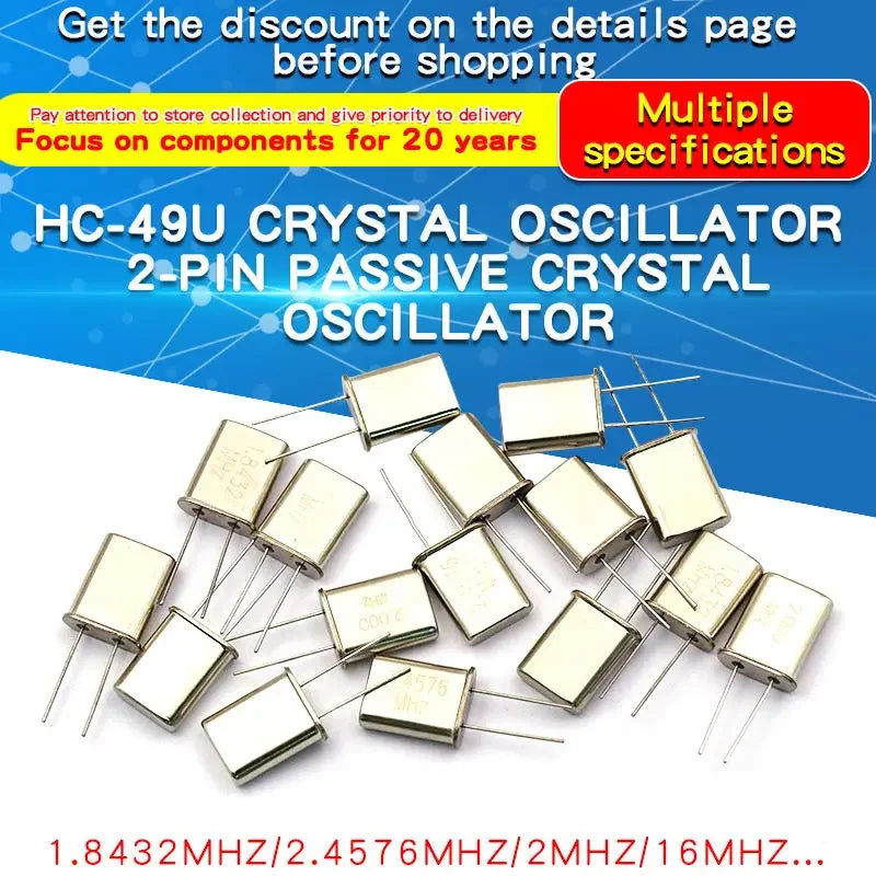 5PCS HC-49U Quartz Crystal Resonator Passive Oscillator 49U DIP-2P 2MHz 4MHz 6MHz 8MHz 9MHz 10MHz 12MHz 16MHz 27MHz