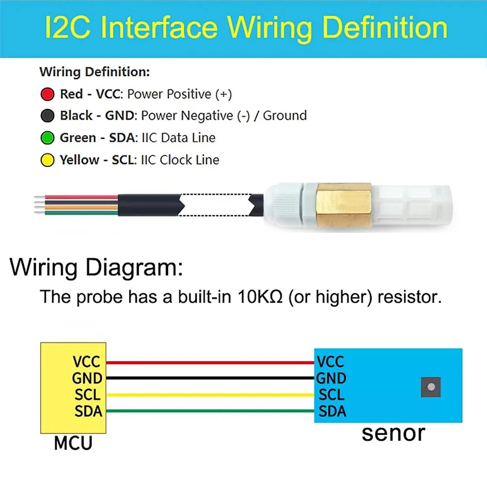 1PCS SHT40 SHT30 SHT20 SHTC3 SHT41 SHT45 SHT35 SHT31 Temperature Humidity Sensor PE Coppper I2C Probe with IIC Interface