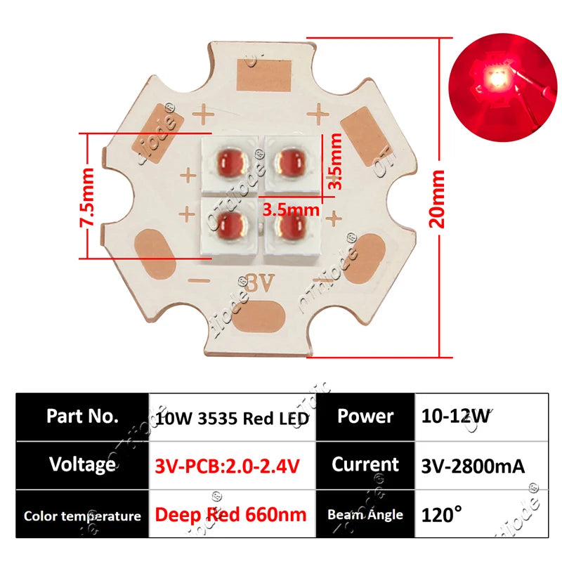 IR LED 10W High Power Chip Infrared 660nm/730/760/810/850/940nm 12W 3535 Bead 2V 4V 8V 700/1400/2800mA For Night Vision Security